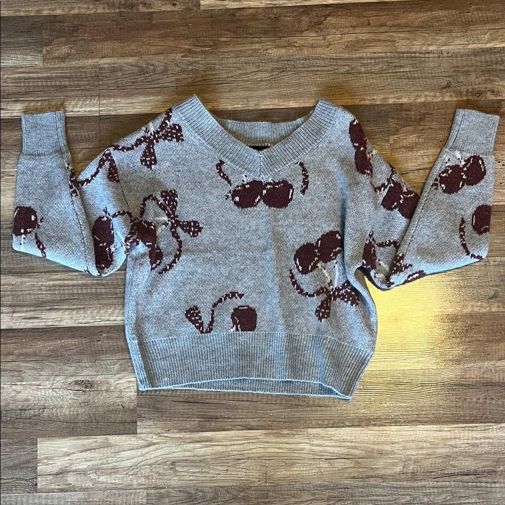 Gray and Maroon V-Neck Sweater